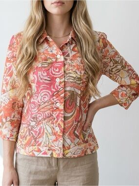 Chico’s Vibrant Abstract Floral Button-Up Blouse